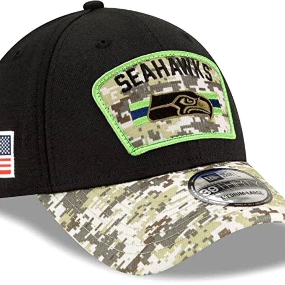 SEATTLE SEAHAWKS New Era 39THIRTY 2021 SALUTE to SERVICE Hat Flex Fit L/XL  $38